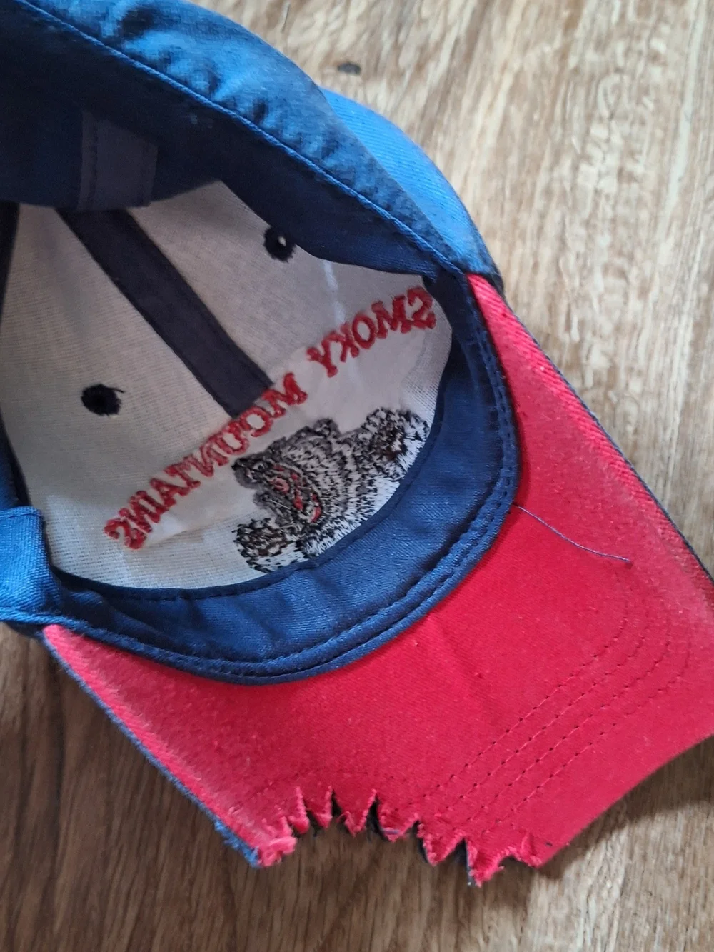 Blue Kids Baseball Cap with Red Embroidered Bear Smoky MTN